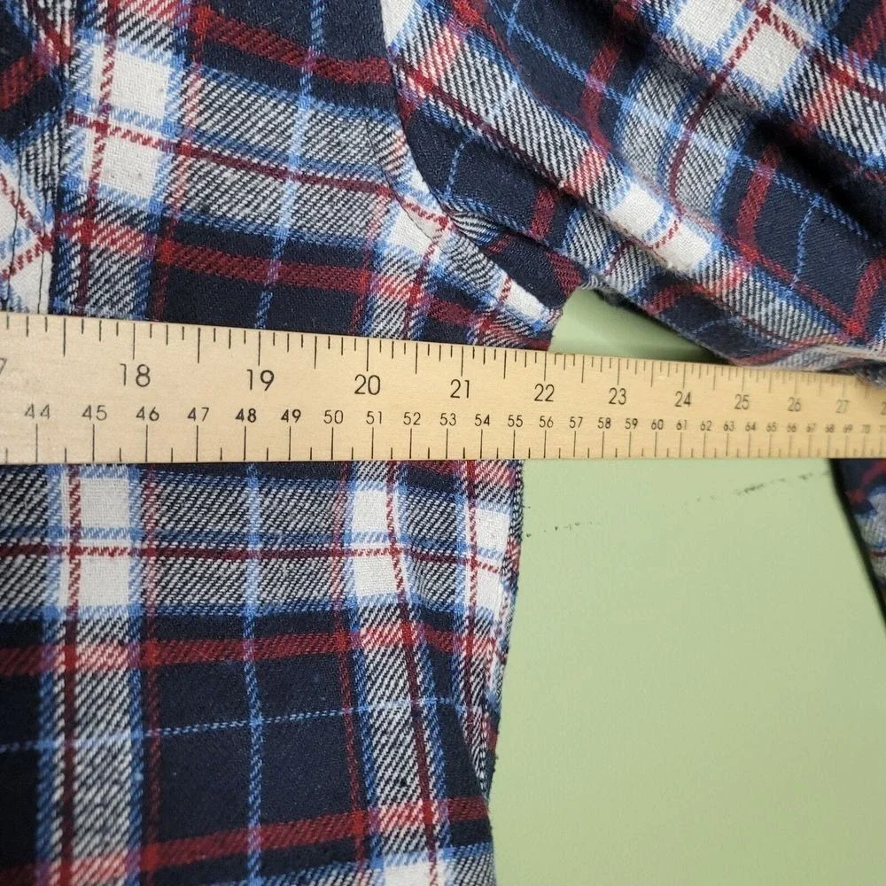Jachs New York Mens Recycled Flannel Plaid Button Down Shirt Navy Blue Red L